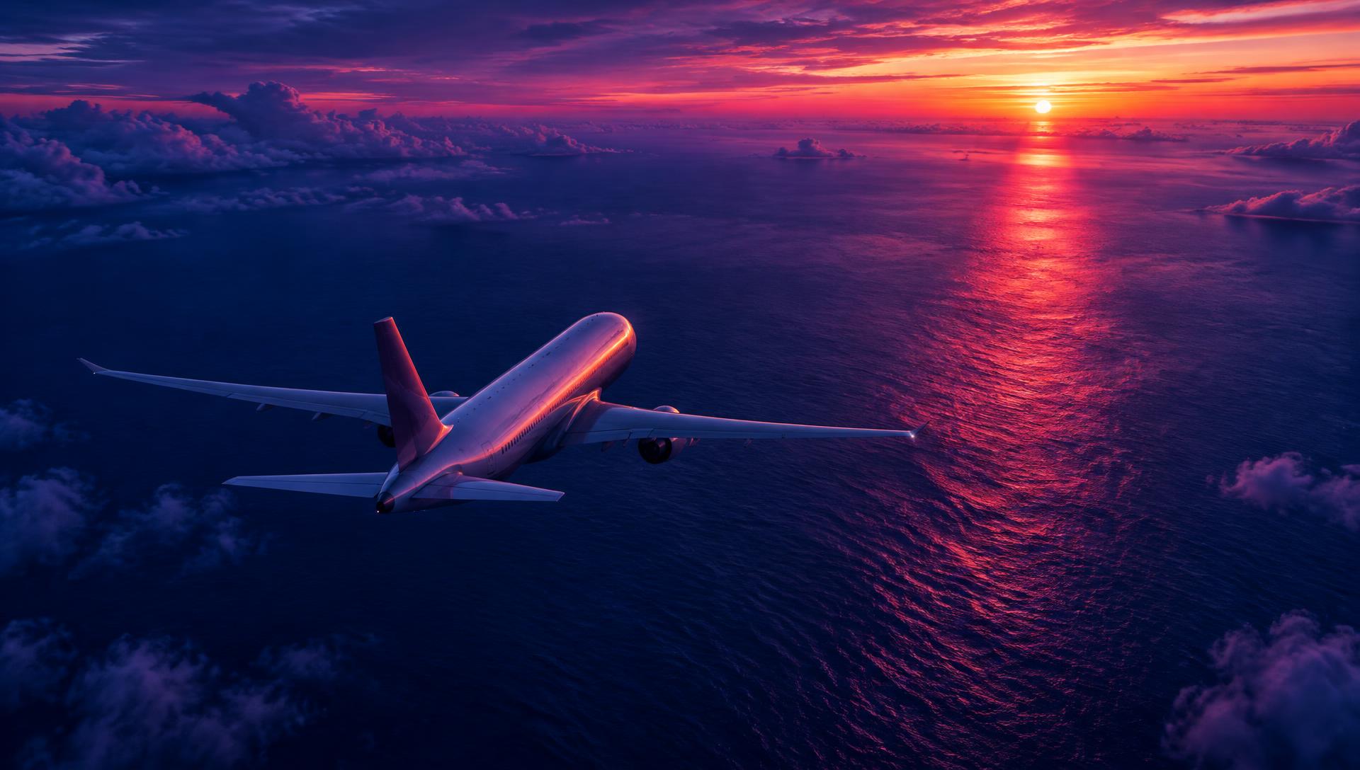 Aircraft over the Atlantic at dusk